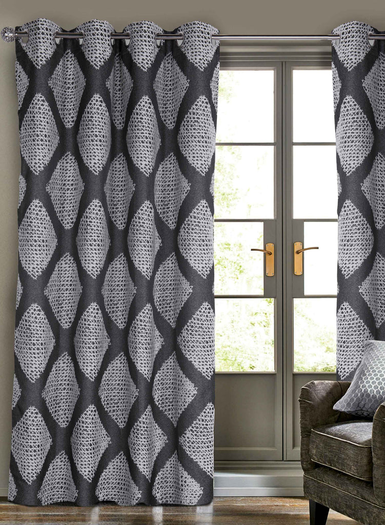 Jacquard Grommet curtain panel – Sophia Steel on Charcoal