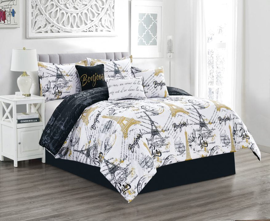 Paris Black 7-piece Reversible Comforter set