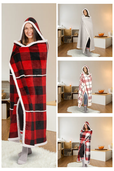 Premium Ultra Soft Hoodzy Hooded Throw Blanket with Sherpa