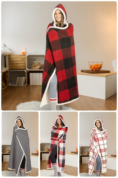 Premium Ultra Soft Hoodzy Hooded Throw Blanket with Sherpa