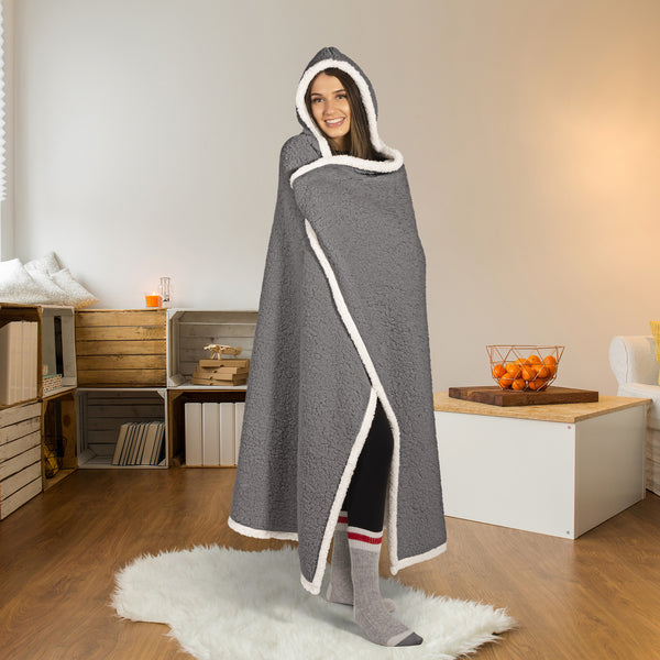 Premium Ultra Soft Hoodzy Hooded Throw Blanket with Sherpa