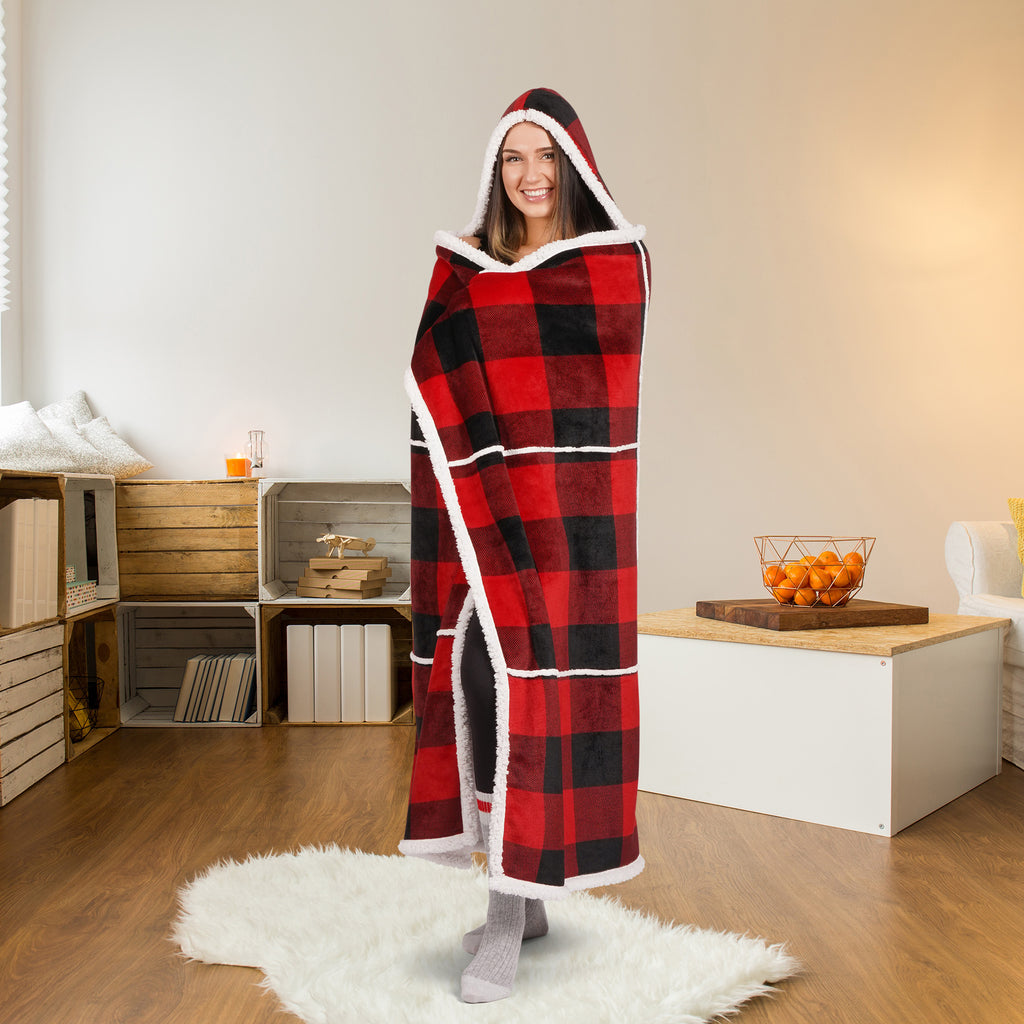 Premium Ultra Soft Hoodzy Hooded Throw Blanket with Sherpa