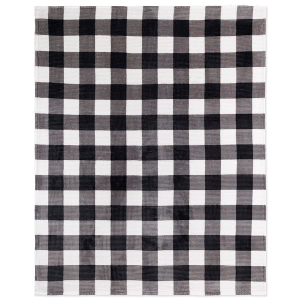 White Plaid Printed Flannel Throw