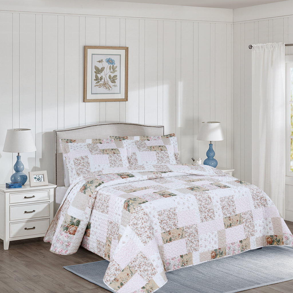 Beige Patchwork Quilt set