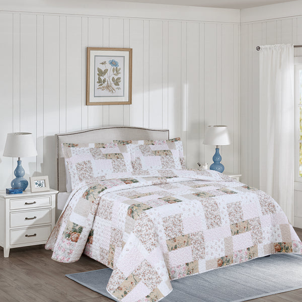 Beige Patchwork Quilt set