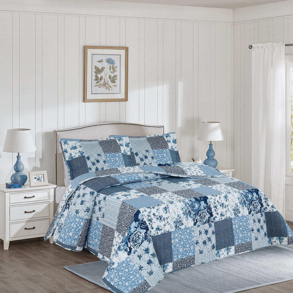 Blue Patchwork Quilt set