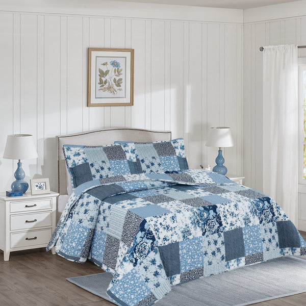 Blue Patchwork Quilt set
