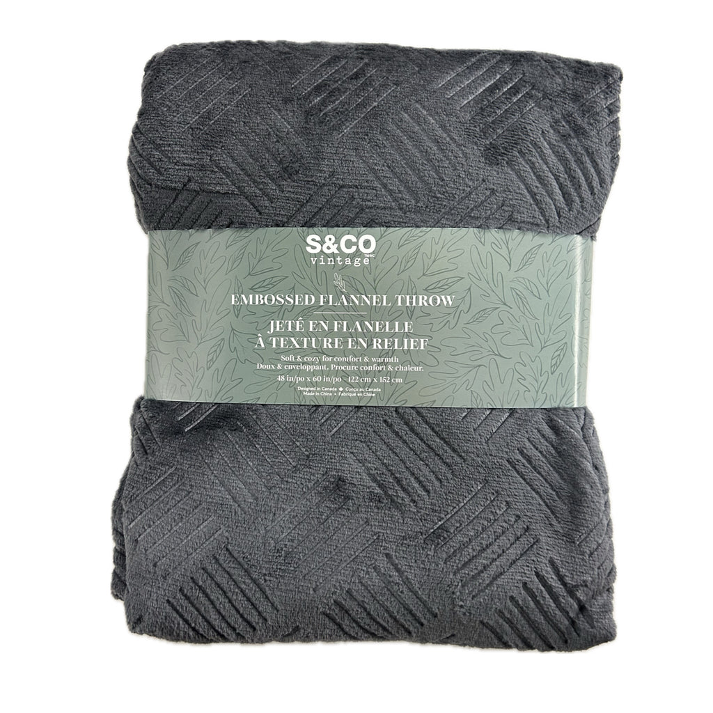 Leaf Embossed Throw--Dark Charcoal