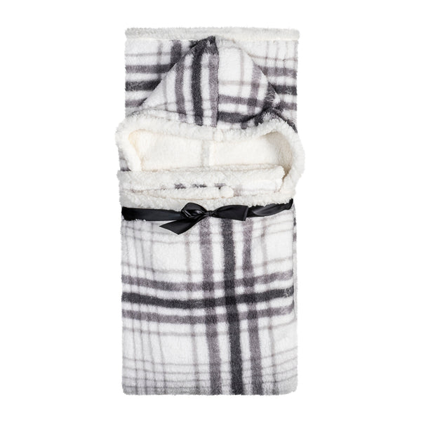 Premium Ultra Soft Hoodzy Hooded Throw Blanket with Sherpa Grey Plaid