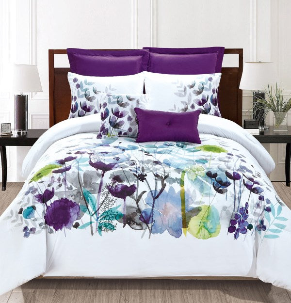 Grand Avenue Ciaran 7-Piece Purple Floral Comforter Set